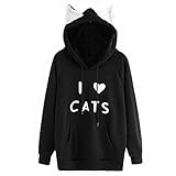 Womens Casual Hoodie,KIKOY Girls Long Sleeve Cute Cat Print Sweatshirt Pullover