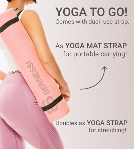 8MM Yoga Mat with Carrying Strap Anti-Slip for Home Workout Exercises Meditation Eco Friendly, Non Skid TPE Yoga Mattres for Pilates 183x61x0.8cm Thick