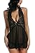 Avidlove Women Lingerie Halter Babydoll Double Bowknot Chemise Black XXL