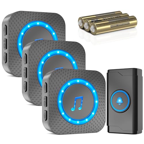 SURFOU Battery-powered Wireless Doorbell with 3 Receivers 1 Button,IP55 Waterpr…