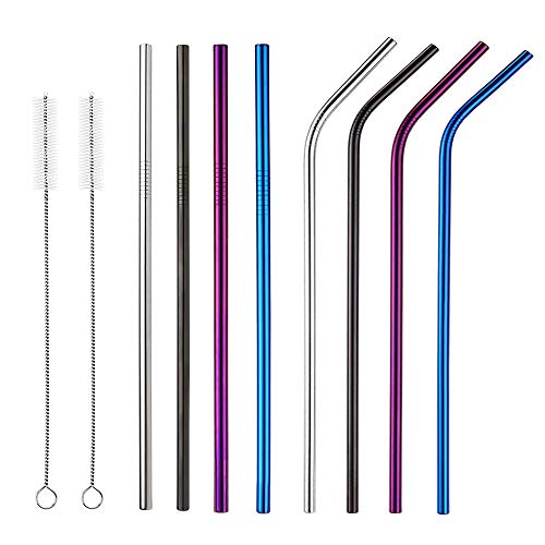 Multicolor Colorful Stainless Steel Straws, Reusable Drinking Straws Eco-Friendly Straight and Bend Straws for 20 30 OZ Yeti Tumblers Cups Mugs Cold Beverage with FDA (A, Multicolor)