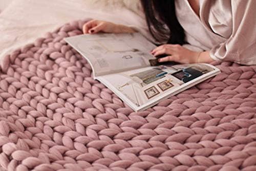 HomeModa Knit Blanket Throw Soft Rug Sofa Bed Lounge Decorator Knitted Small Size Pet Bed Mat Rug (39.4inches x 39.4inches, Blush)