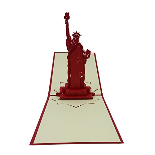 Smartcoco 3D Handmade Greeting Card Postcard Birthday Blessing Christmas Card Red Cover Statue of Liberty