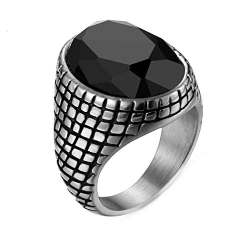 Black Gem Men's Snake Pattern Stainless Steel Rings,Size 8