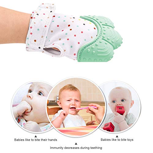 Baby Soothing Teething Mitten, Self-Soothing Pain Relief Mitt Stimulating Teether Toy, Original Silicone Teether Mitten Glove for 0-6 Months Babies, Toddlers, Infants, Boy and Girl(2Pack, Light Green)