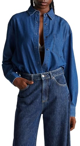 United Colors of Benetton Damen Camicia 5dhjdq0cj Hemd, blau, Medium