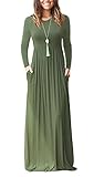 FOMANSH Women Long Sleeve Maxi Dress Round Neck Loose Plain Casual Long Dresses With Pockets …