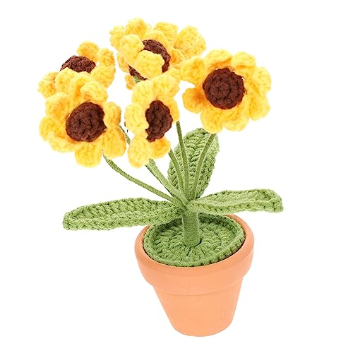GOOHOCHY Mini Crochet Sunflower Pot Ornament Handmade Cotton Woven Decorative Flower for Home Decor and Decoration