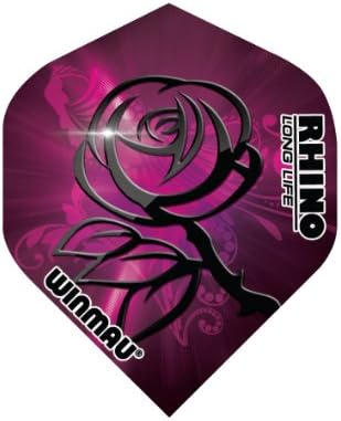 Winmau Rhino Long Life Standard Extra Thick Dart Flights (3 Sets of 3 - 9 Flights) (Black Rose (163))