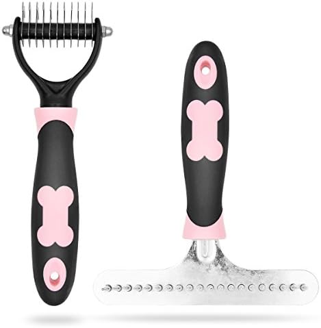 Meicent Pet Grooming Comb Set,Professional Dematting Comb and Slicker Brush for Long Haired Breed Pets(Dogs, Cats, Rabbits) (Set B, Pink)