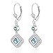 Sterling Silver Square Cut Genuine Aquamarine, Garnet, Blue Topaz or Peridot & White Topaz Leverback Drop Earrings (blue-topaz)