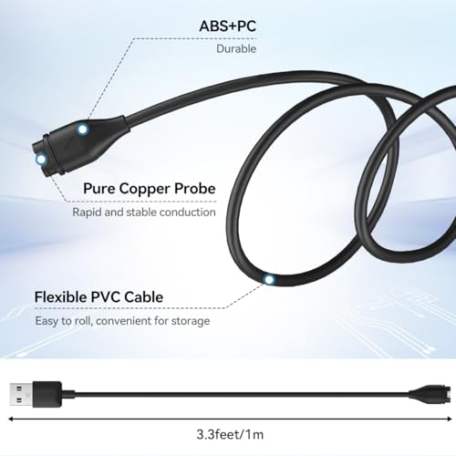 T Tersely [2-PACK] Charging Cable for Garmin Vivoactive 3 4 4s, 1M Charger for Venu 2 2s Instinct Fenix 7 7S 7X/6 6S 6X/5 5S 5X/Forerunner 255 255S 55 935/Approach S40 S42 S60/Venu sq 2 2S/D2