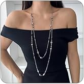 Long Pearl Necklace for Women - Gold and Silver Long Chain Necklace Dainty Doublelayer Pearl Tassel Long Necklace Statement Sweater Strand Chain Jewelry