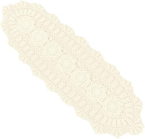 gracebuy Beige 12x71 Inch Rectangle Cotton HANDMADE Crochet Lace Table Runner Doilies