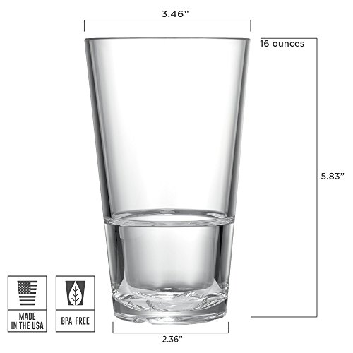 Drinique Caliber Pint Unbreakable Tritan Beer Glasses, 16 oz (Case of 24), Clear