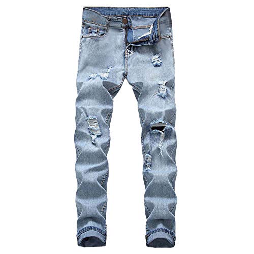 Classic Jeans Men Casual Denim Pants Cotton Straight Ripped Hole Trousers Pants - Thumbnail 6