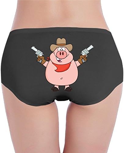 Hilary Women's Cartoon Pig Hold Gun Low-Rise Cotton Bikini Brief Panties Underwear (4 Sizes) LBlack