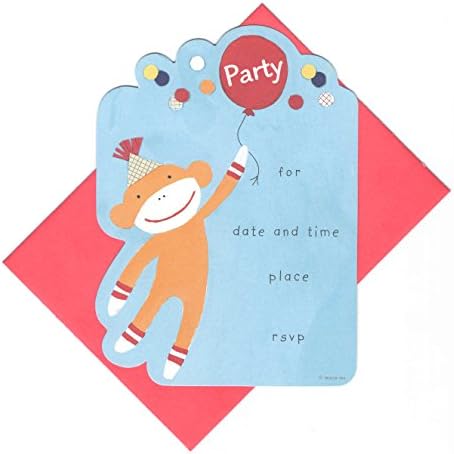 Mara Mi Zoomerang! 10 Count Shaped Party Invitations and Envelopes ~ Party (Monkey Holding Balloon)