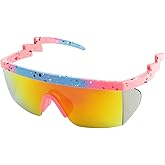 ShadyVEU Semi Rimless Neon Rainbow Sunglasses Mirrored Lens UV Protection 80s Retro Rave Shades Crooked ZigZag Bolt Arm