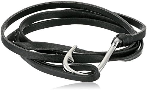 Crucible Jewelry Unisex Adult Stainless Steel Polished Hook Clasp Black Genuine Leather Adjustable Wrap Bracelet (4mm Wide), Black/White, One Size