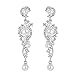 EVER FAITH Women's Austrian Crystal Cream Simulated Pearl Bridal Vine Dangle Earrings Clear Silver-Tone