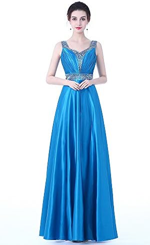 DongCMY New Arrival 2018 Formal Long Evening Dress V-Neck Fashion Plus Size Party Gown (14),Peakcock Blue