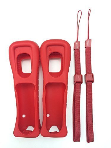 Gamilys 2X Red Silicone Skin Case Cover With Wrist Strap For Nintendo Wii Remote Controller