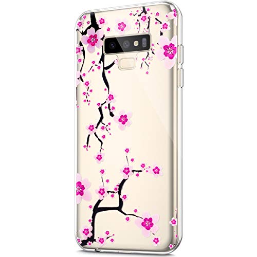 ikasus Case for Galaxy Note 9,Clear with Design Embossed Art Painted Pattern Soft Flexible TPU Silicone Ultra-Thin Transparent Girls Women TPU Case Cover for Galaxy Note 9 Case,Plum blossom
