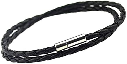 Handmade Leather Bracelets by Karma Leather: Vintage Infinity Wrap Style Leather Wristband For Men & Women - With Durable, Extra Strong Stainless Steel Clasp Braided Leather Cuff Bracelet and Watchband, 16.5 Inches Long (Black)