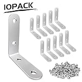 LuckIn Corner Braces 2 x 2 inch, Corner Braces Stainless Steel 304 with Screws, Right Angle L Brace for Shelves Furniture Wood, 10 Pcs