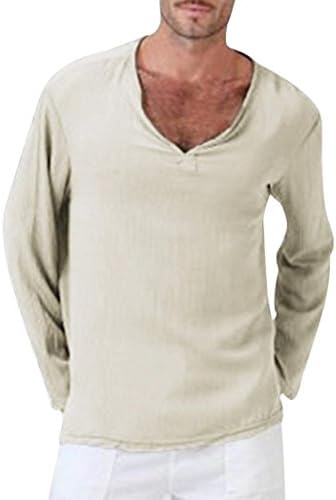 Wintialy Mens Summer T-Shirt Cotton Linen Thai Hippie Shirt V-Neck Beach Yoga Top Blouse