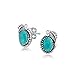 Native American Style Stabilized Turquoise Gemstone Oval Bezel Leaf Rope Edged Stud Earrings Western Jewelry For Women Oxidized .925 Sterling Silver