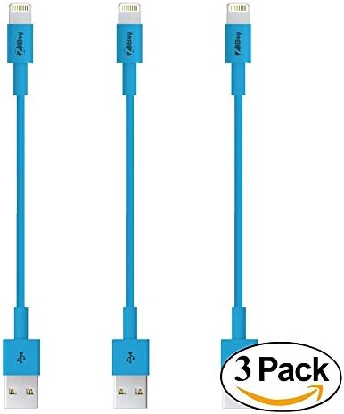 Short iPhone Cables, ZiBay 3-PACK USB Lightning Cord [7 Inches] for iPhone 7, iPhone 6, iPhones 5, iPad Mini, iPad Air, iPod Touch (3-PACK) (BLUE)