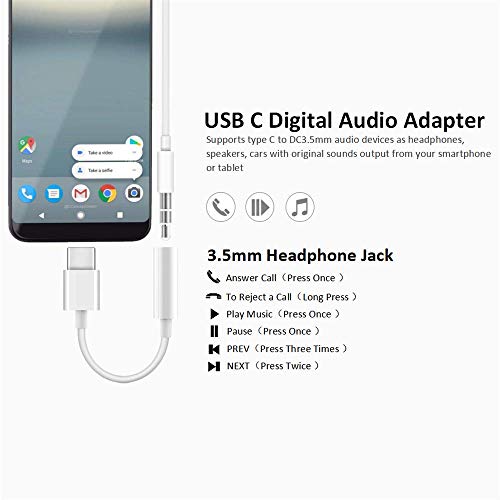 Pixel 2 Headphone Adapter, (2 Pack) Type C/USB C to 3.5mm AUX Adapter Dongle Connector Stereo Audio Jack Cable Adapters Compatible with Google Pixel 2/2 XL/HTC U11/ Moto Z/Essential PH-1/Samsung More