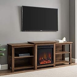 Walker Edison Tiered Wood Fireplace TV Stand with