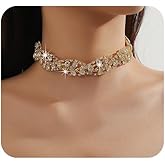 JWICOS Women Rhinestone Choker Necklace Silver Sparkly Necklace Crystal Necklace Chain Jewelry for Wedding Prom Party
