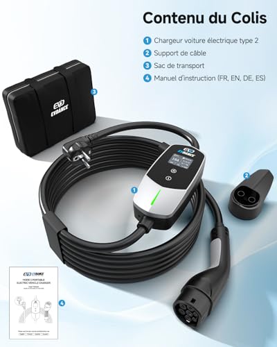 EVDANCE Electric Car Charger 3.68kW, 6.1m Electric Car Charging Cable, 6-16A Adjustable Current, 0-12h Programmable Delayed Load, IP66 Portable Type 2 Cable for EV IEC 62196-2, Silver