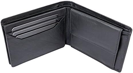 Mens RFID Blocking Slim/thin Wallet with flap ID and credit card protection with secret bill compartment LEAS, Genuine Leather, black - LEAS Standard-Collection