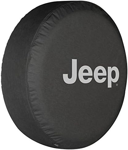Jeep Liberty - 30" Jeep Logo Tire Cover - (Black Denim Vinyl) - Silver Print - Made in the USA