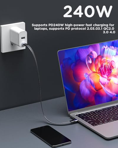 Short USB C to USB C Cable Flat 20CM/8inch,TYPE-C C to C cable with 40Gbps Data Transfer 240W PD Fast Charging 8K@60Hz, Compatible for iPhone 15 Pro Max, External SSD, for MacBook、for Ipad