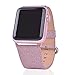 iiteeology Compatible with Apple Watch Band Women Girls, Genuine Leather Sparkly Bling Glitter iWatch Band for Apple Watch SE Series 7 6 5 4 3 2 1, 38mm/40mm/41mm Pink Glitter