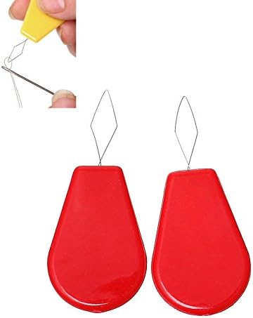 GeoBIX(TM)50Pcs Elderly Easy To Use Sewing Needle Threaders Wire Needle Threader Red Waterdrop Needlework 4.4x1.9cm