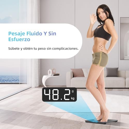 Báscula de baño digital con pantalla LED, Balanza de precisión para peso corporal, Máximo 180kg, Step-on Technology, Diseño fino, Negro
