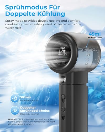 Handheld Fan with Spray Function - 16000 RPM, 5000 mAh Battery, 1-100 Continuously Adjustable, USB Rechargeable, Portable & Lightweight, Cooling Mini Fan with Fine Mist for Summer, Outdoor, Travel