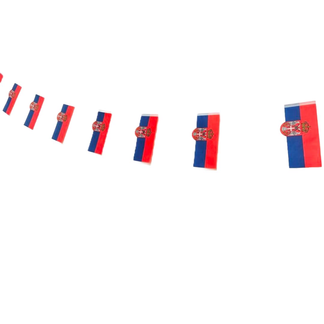 Pandiui23 Serbian Flag 40pcs, 11.3m, 14x21cm, Red, Blue, White, Patriotic, Waterproof, Banner, Garden, Events, Room, Indoor, Outdoor, National Flag Set