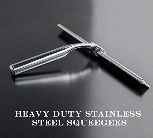 Teletrogy Shower Squeegee,10" Heavy Duty Stainless Steel Squeegees for Showers All-Purpose Bathroom Window Squeegee Glass Shower Door Squeegee with Matching Hooks Holder - Thumbnail 4