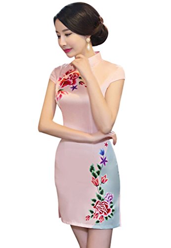 Wincolor Women's Floral Cheongsam Chinese Traditional Bodycon Cocktail Party Dress