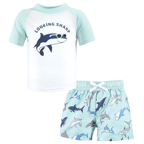 Hudson Baby Unisex Baby Swim Rashguard Set, Looking Sharp Shark, 3-6 Months