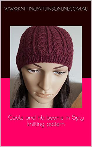 Cable and rib beanie in 5ply knitting pattern - Amy
