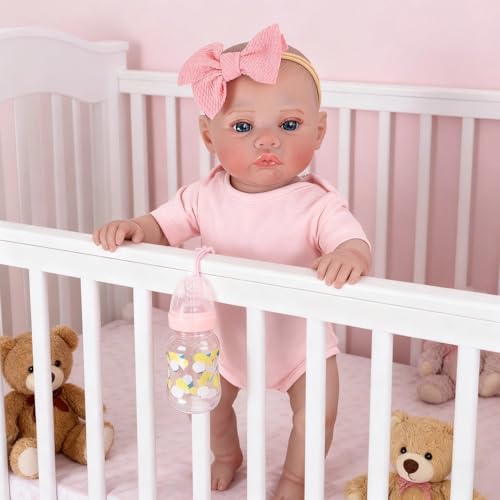 Bebê Reborn Silicone Boneca Menina Realista Olhos Azuis 48cm Pode Dar Banho